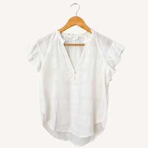 VERONICA BEARD Cotton Linen Ruffle Sleeve Top White SMALL Boho Elegant $245